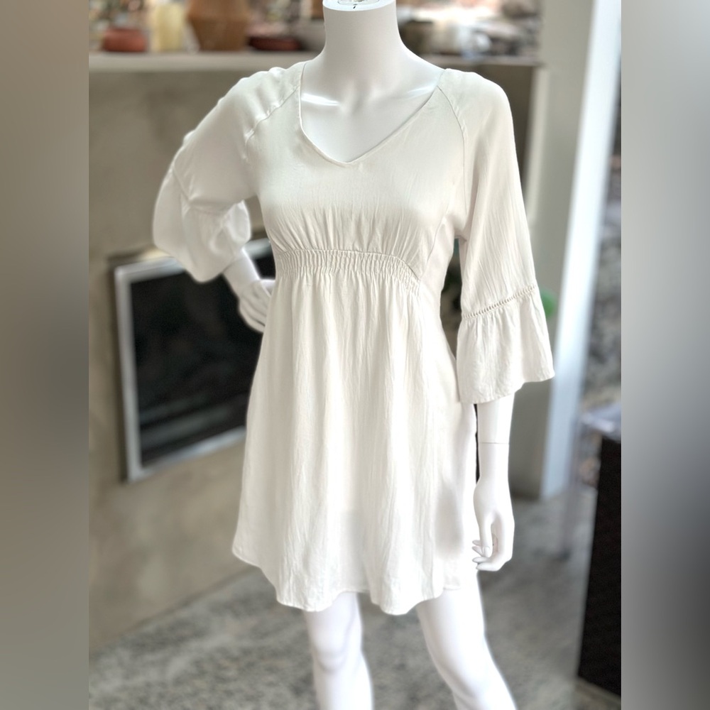 Crescent Muslin Smocked White Dress Boho Size L